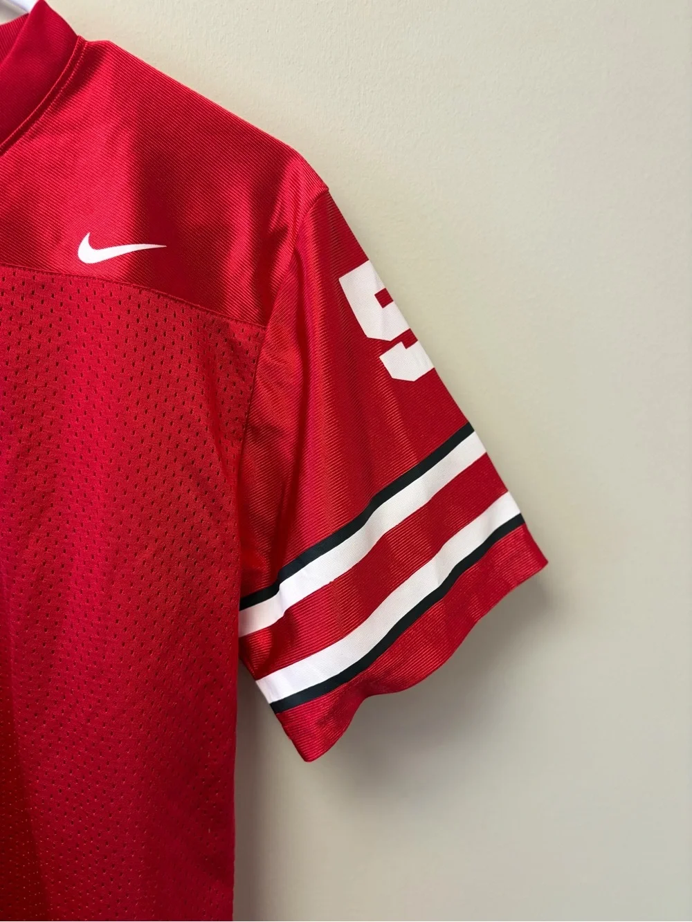 Nike Red Youth Football Jersey with White Number 5